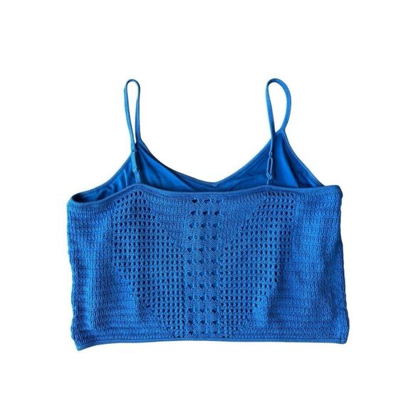 Express Summer Crocheted Cropped Sweater Tank In Blue Size XL - Picture 6 of 10